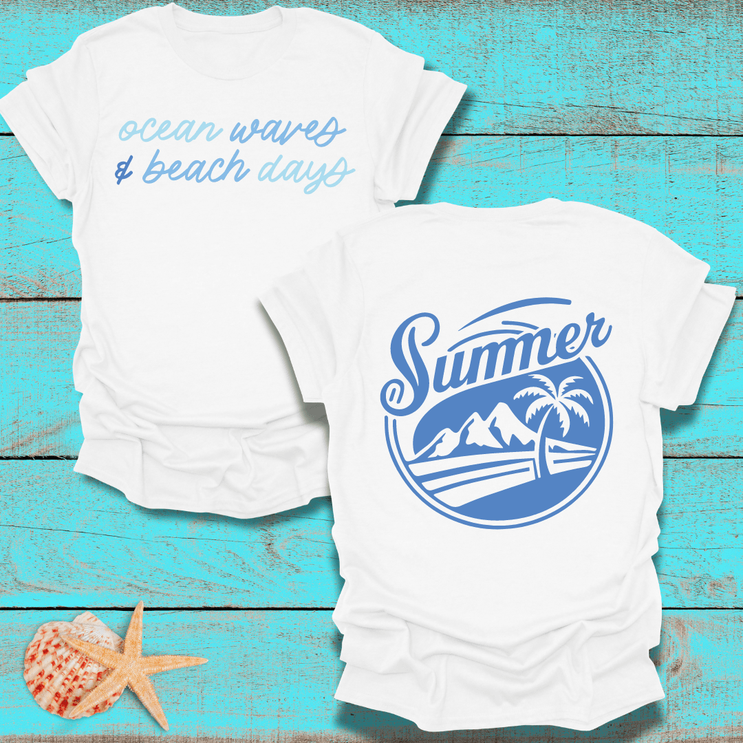 Ocean Waves and Beach Days with Summer Back Design T-Shirt