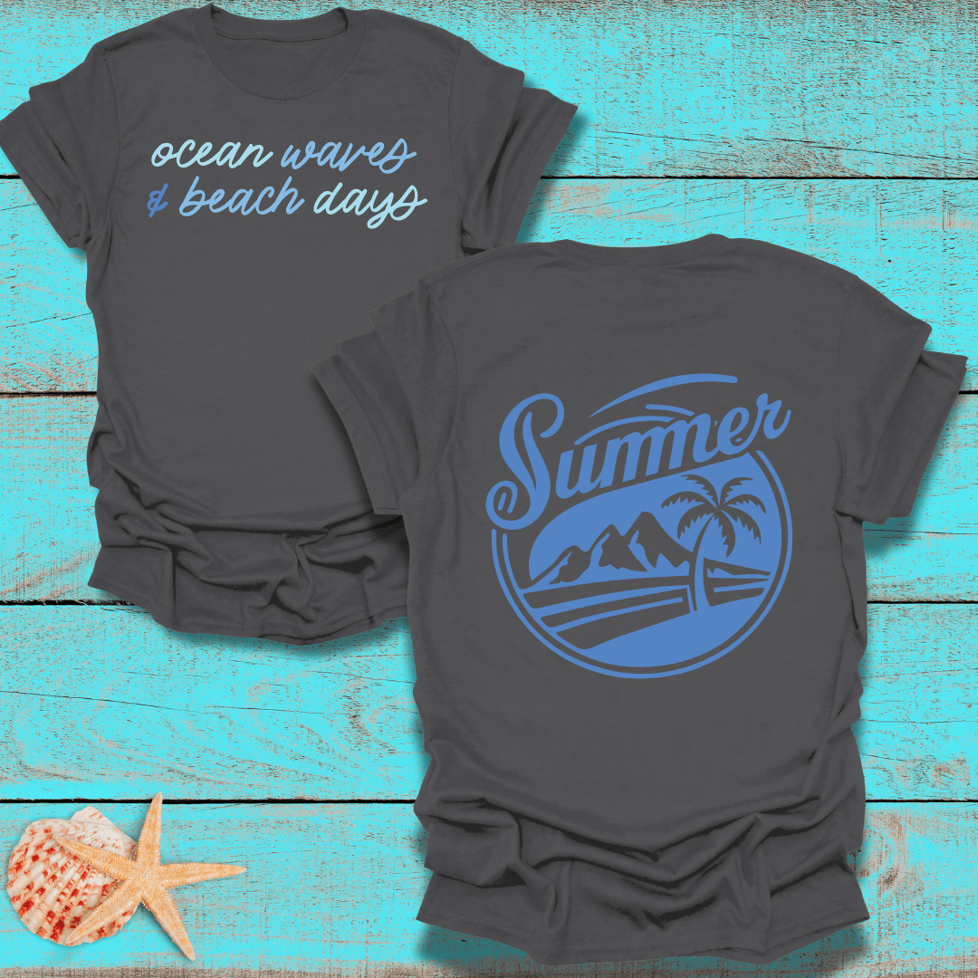 Ocean Waves and Beach Days with Summer Back Design T-Shirt