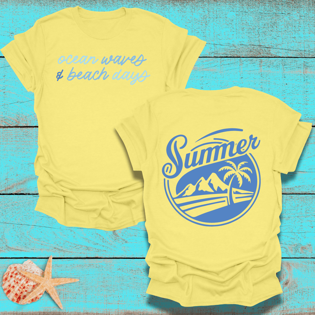 Ocean Waves and Beach Days with Summer Back Design T-Shirt