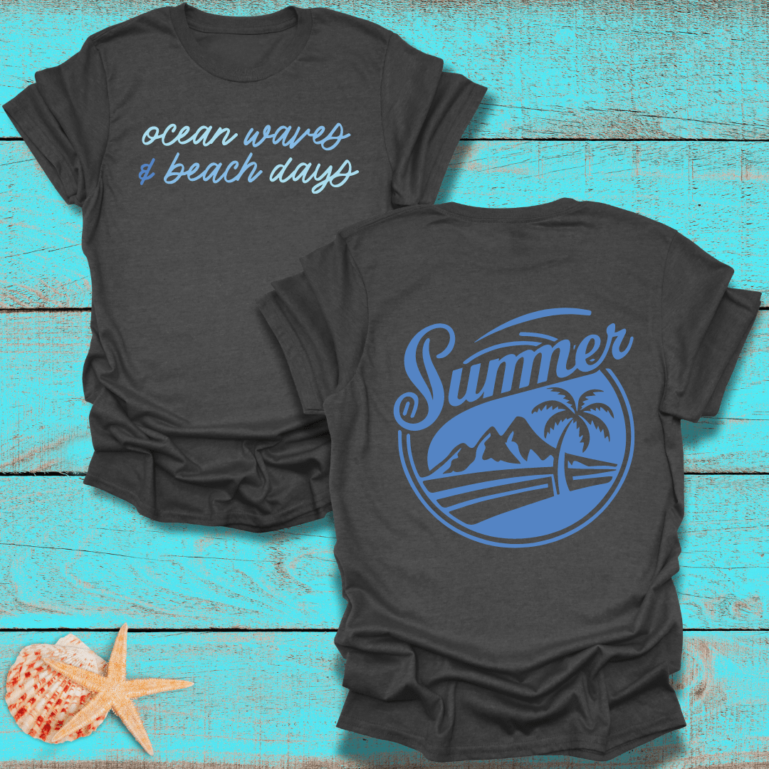 Ocean Waves and Beach Days with Summer Back Design T-Shirt