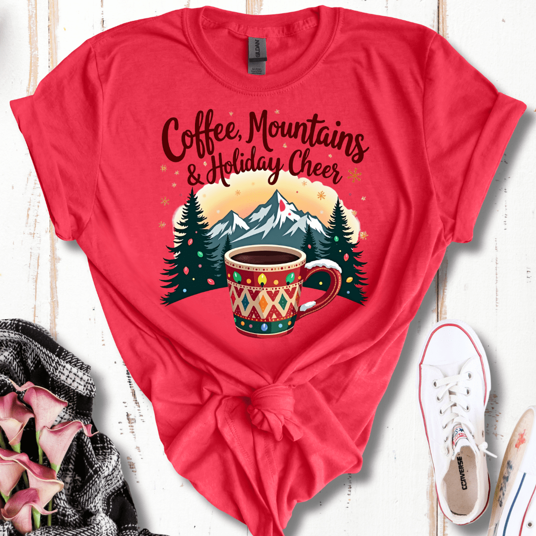 Coffee, Mountains, and Holiday Cheer T-Shirt