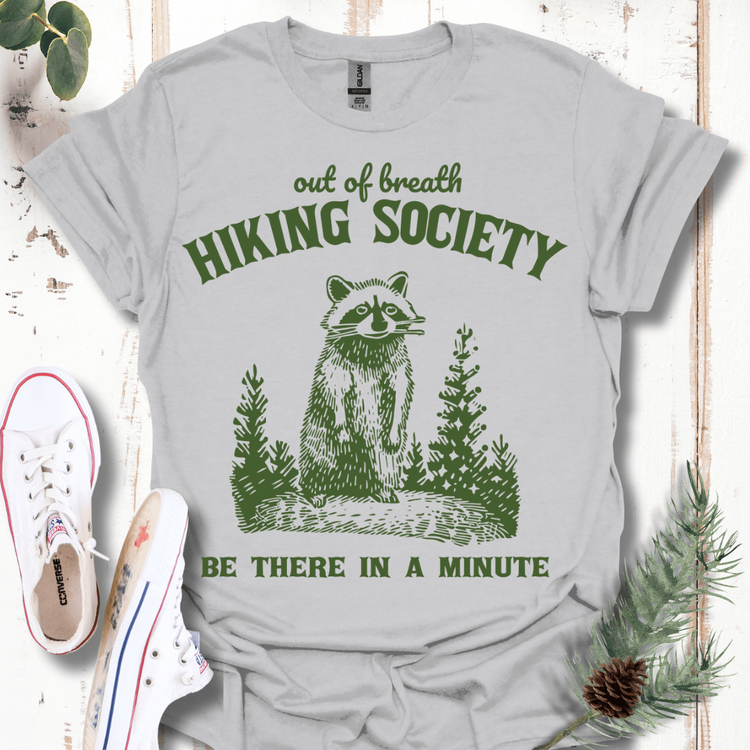 Raccoon Out of Breath Hiking Society T-Shirt