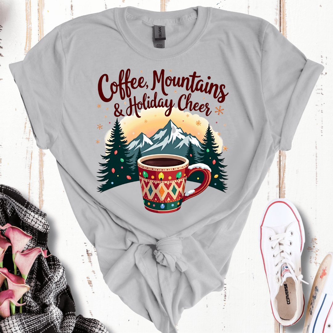 Coffee, Mountains, and Holiday Cheer T-Shirt