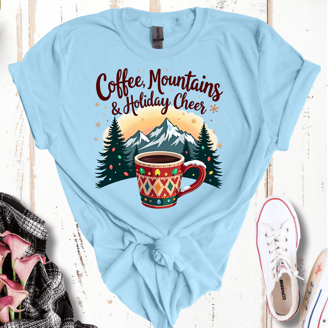 Coffee, Mountains, and Holiday Cheer T-Shirt