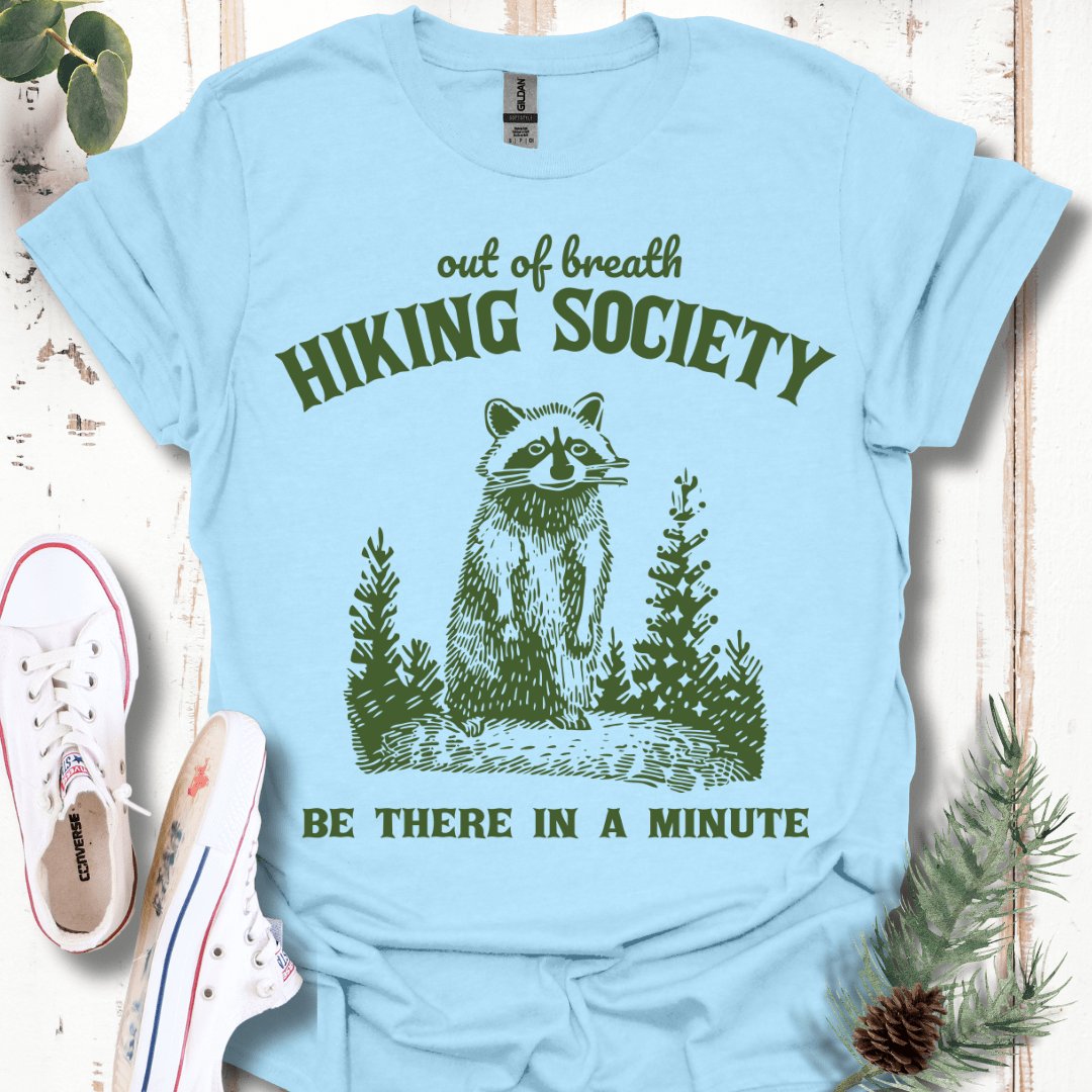 Raccoon Out of Breath Hiking Society T-Shirt