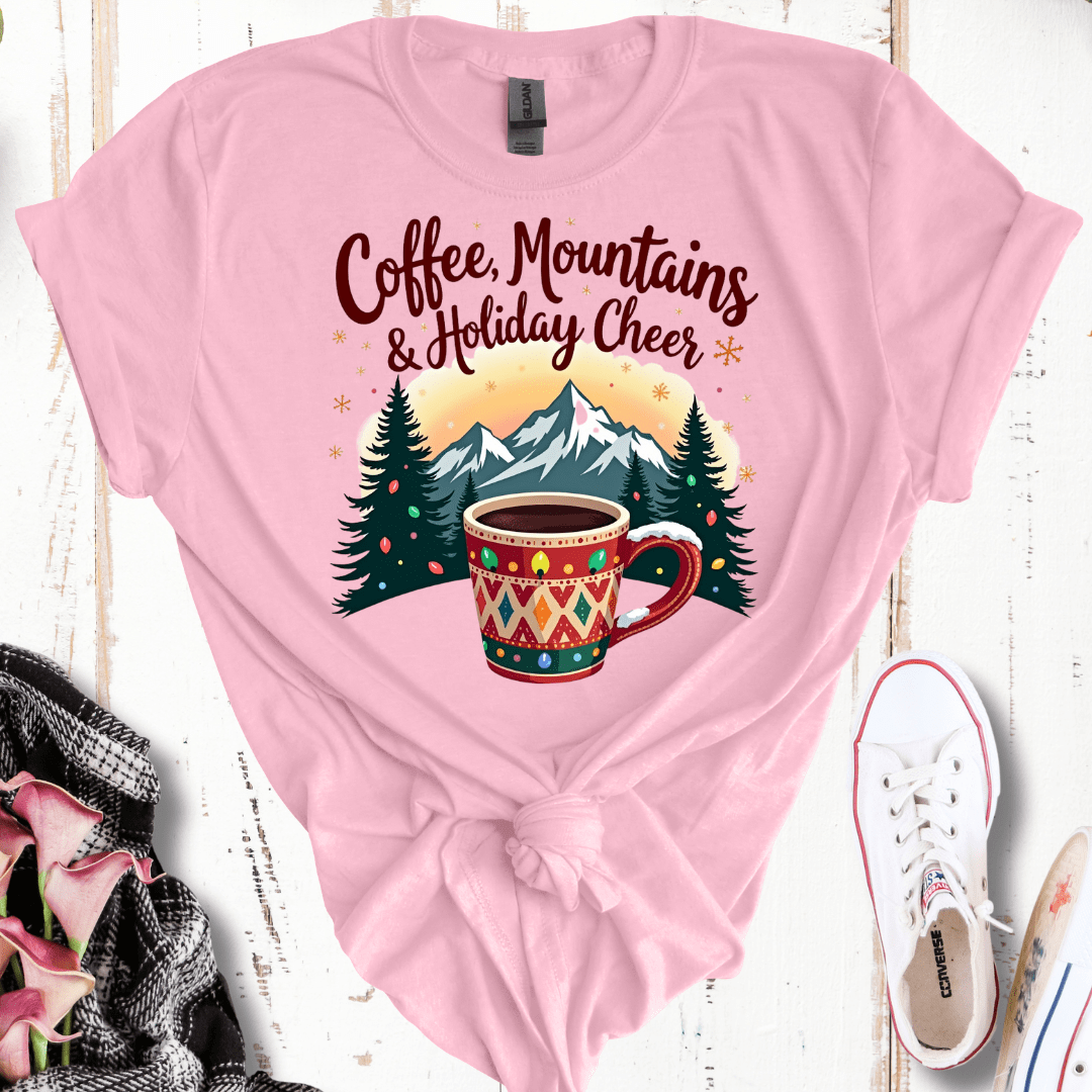 Coffee, Mountains, and Holiday Cheer T-Shirt