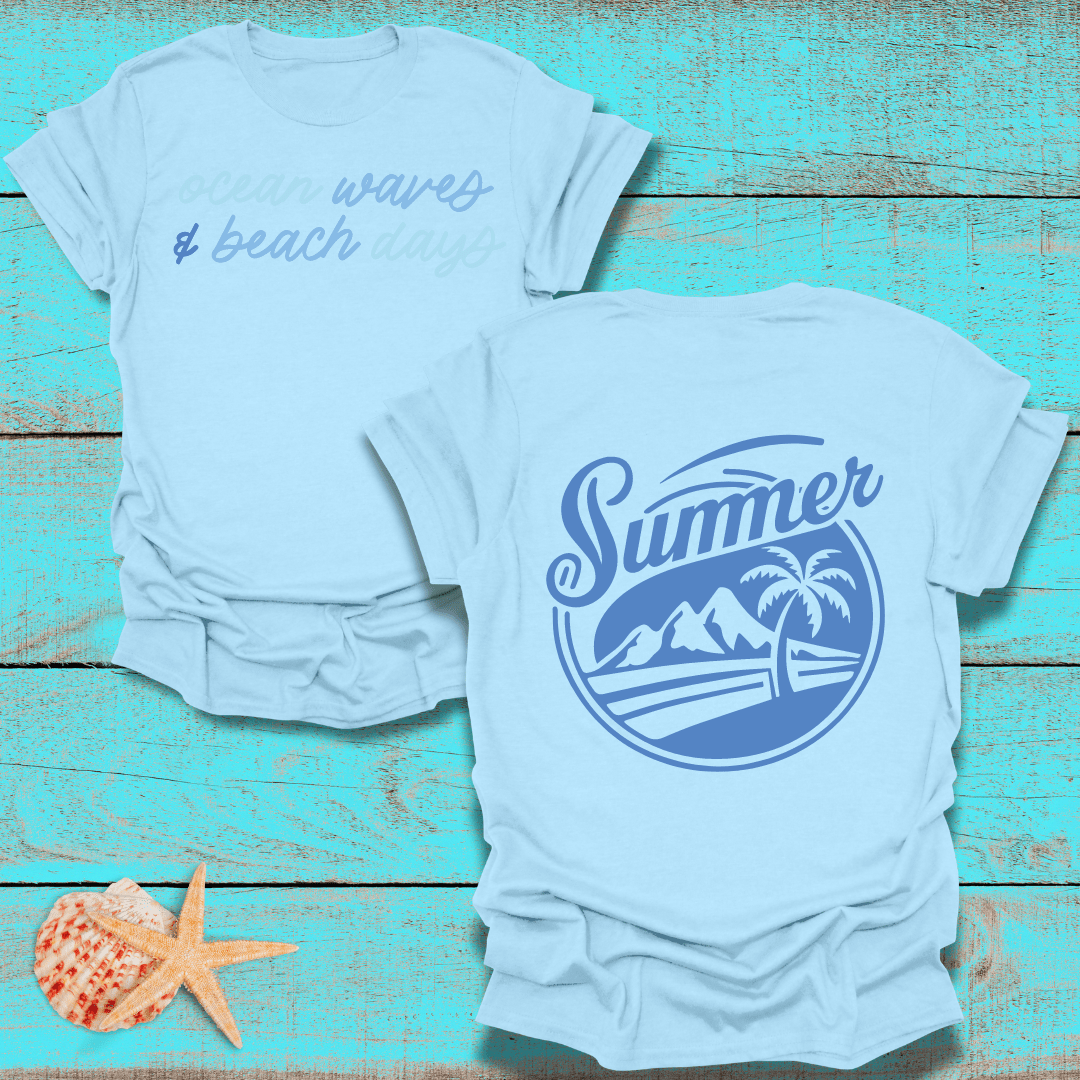 Ocean Waves and Beach Days with Summer Back Design T-Shirt