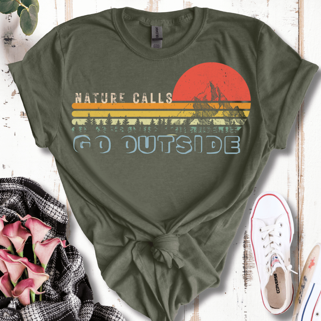 Retro Distressed Nature Calls, Go Outside  T-Shirt