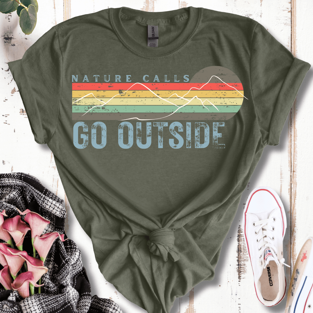 Retro Distressed Nature Calls, Go Outside  T-Shirt