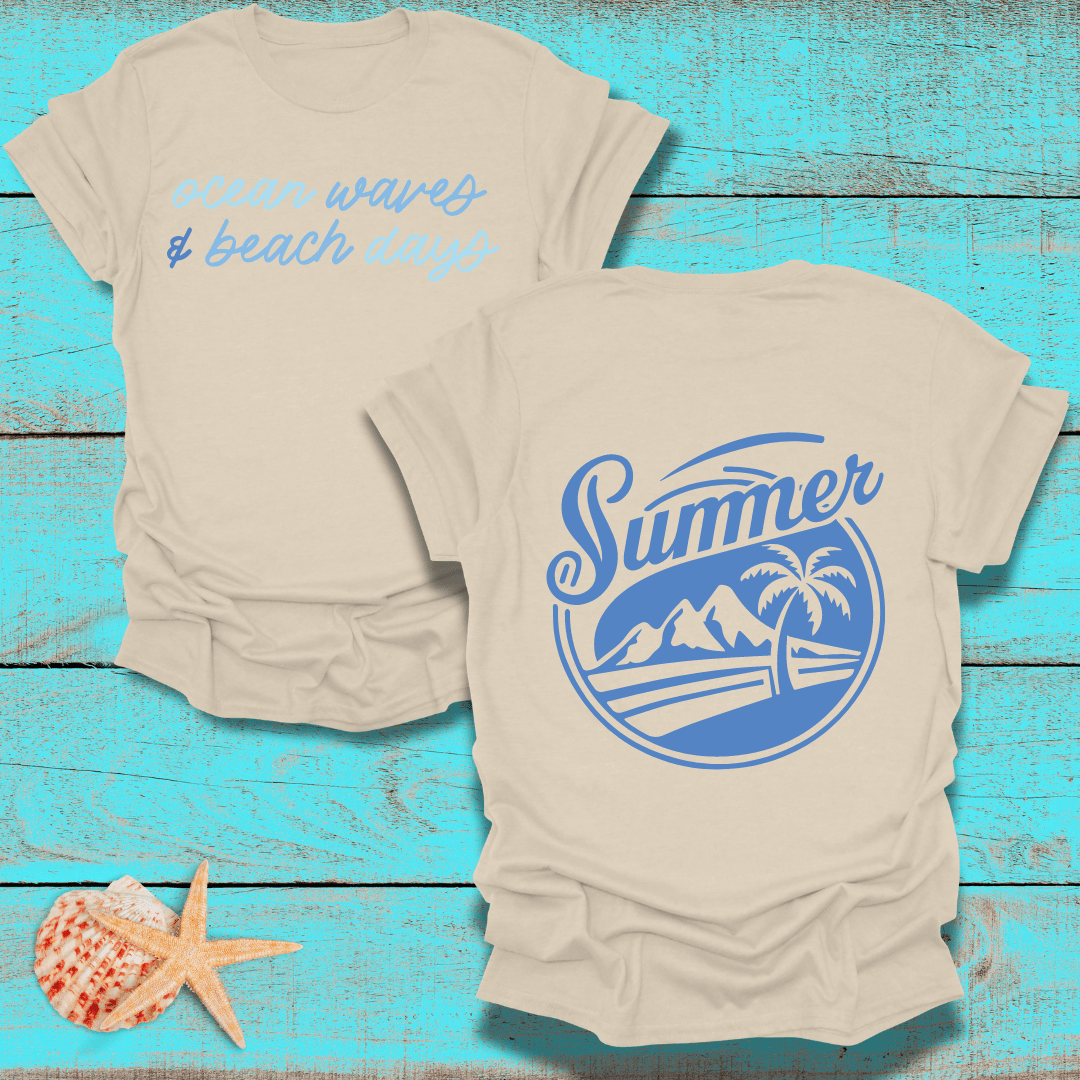 Ocean Waves and Beach Days with Summer Back Design T-Shirt