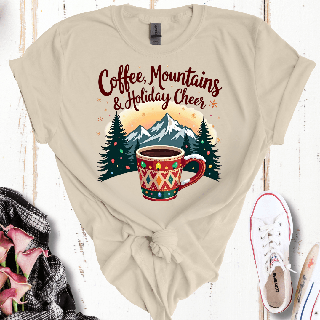 Coffee, Mountains, and Holiday Cheer T-Shirt