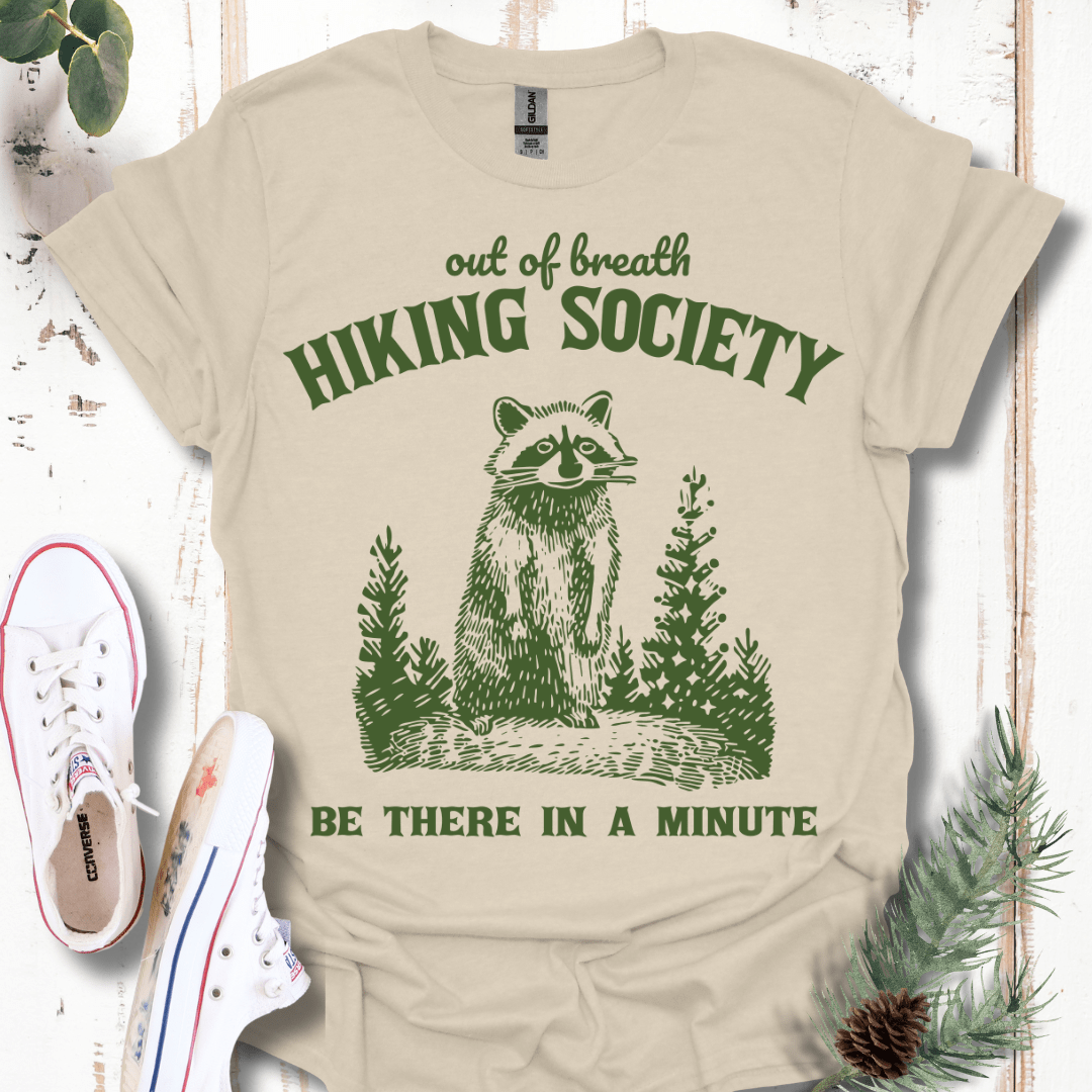 Raccoon Out of Breath Hiking Society T-Shirt