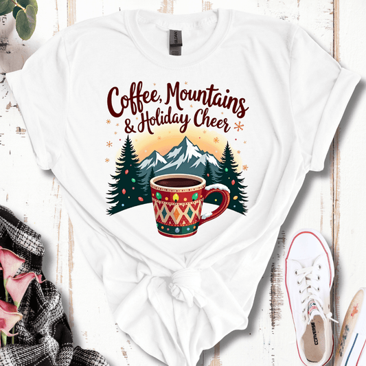 Coffee, Mountains, and Holiday Cheer T-Shirt